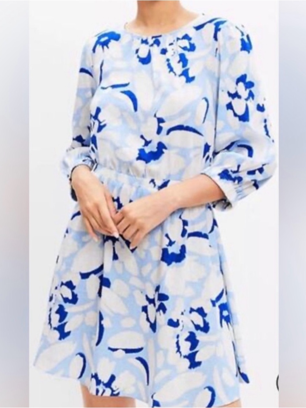 LOFT Linen Blue & White Floral Dress, Size XS